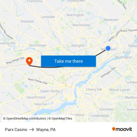 Parx Casino to Wayne, PA map