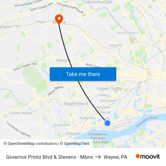 Governor Printz Blvd & Stevens - Mbns to Wayne, PA map