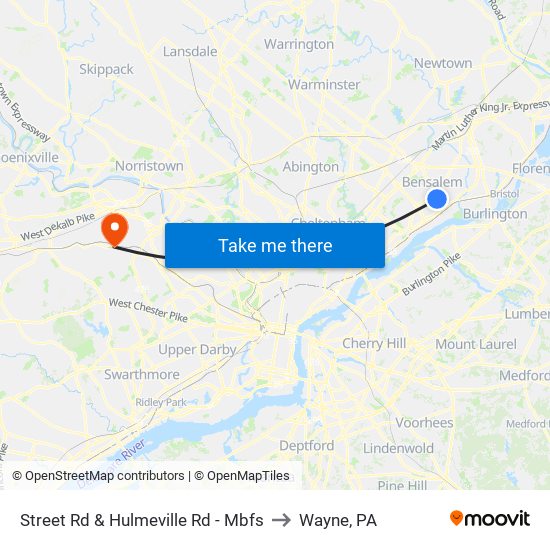 Street Rd & Hulmeville Rd - Mbfs to Wayne, PA map
