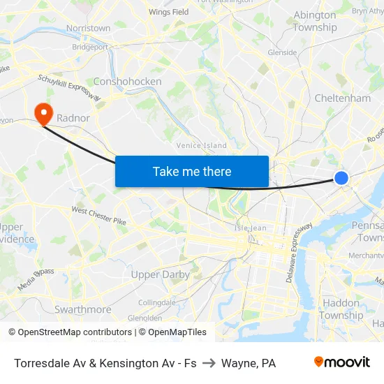 Torresdale Av & Kensington Av - Fs to Wayne, PA map
