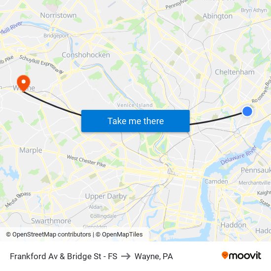 Frankford Av & Bridge St - FS to Wayne, PA map