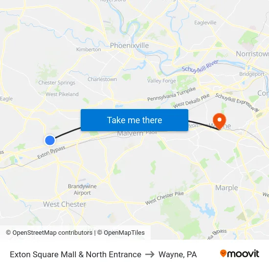 Exton Square Mall & North Entrance to Wayne, PA map