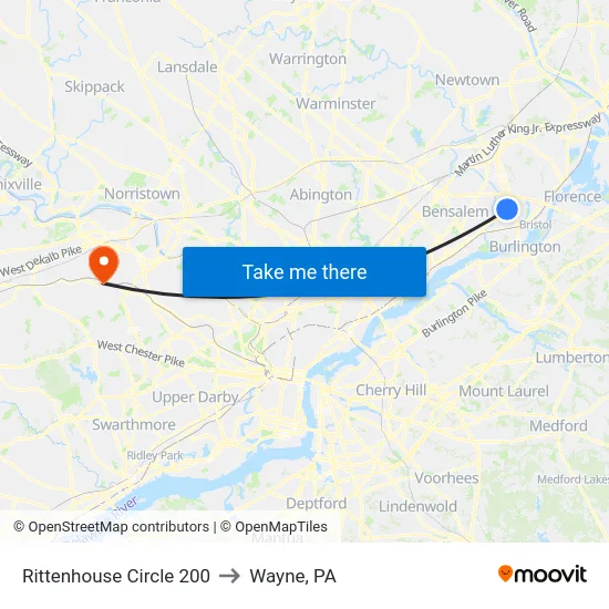 Rittenhouse Circle 200 to Wayne, PA map