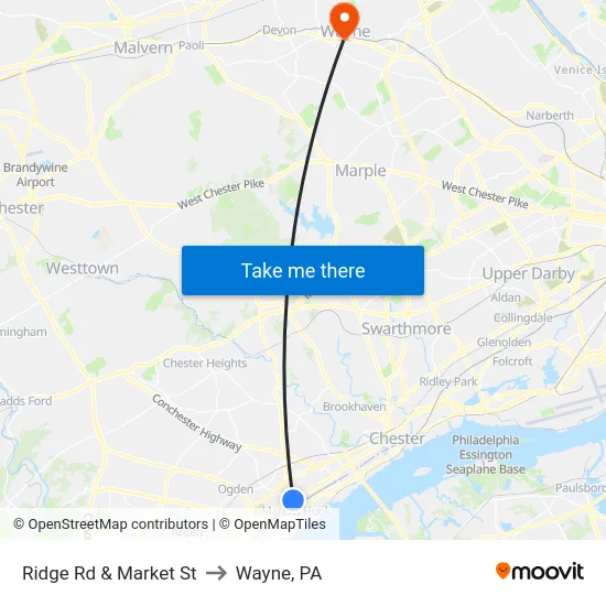 Ridge Rd & Market St to Wayne, PA map
