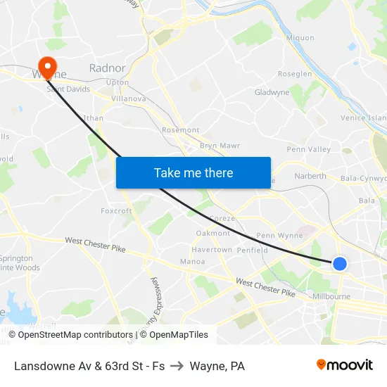 Lansdowne Av & 63rd St - Fs to Wayne, PA map