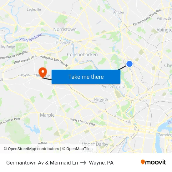 Germantown Av & Mermaid Ln to Wayne, PA map