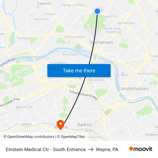 Einstein Medical Ctr - South Entrance to Wayne, PA map