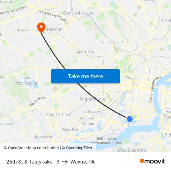 26th St & Tastykake - 3 to Wayne, PA map