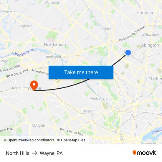 North Hills to Wayne, PA map