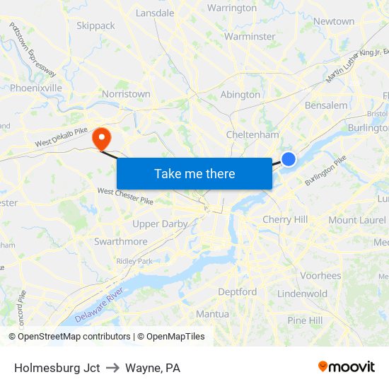 Holmesburg Jct to Wayne, PA map