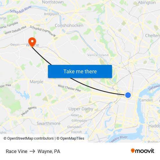 Race Vine to Wayne, PA map