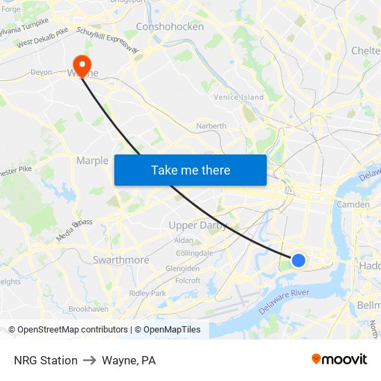 NRG Station to Wayne, PA map