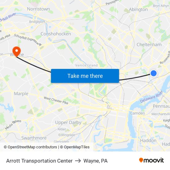 Arrott Transportation Center to Wayne, PA map