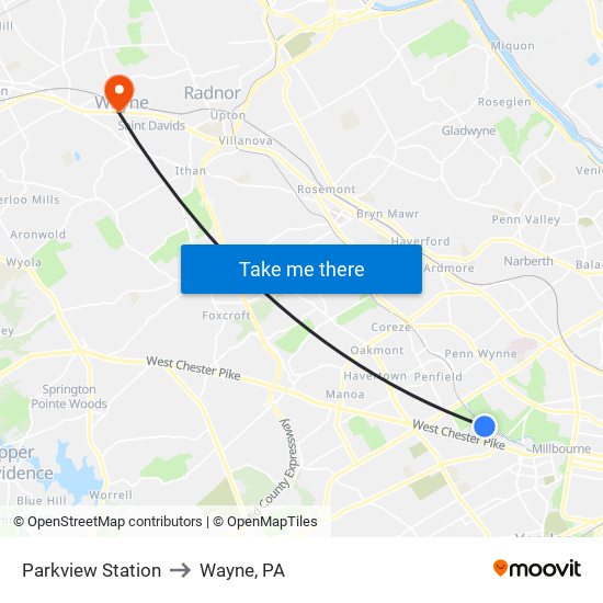 Parkview Station to Wayne, PA map