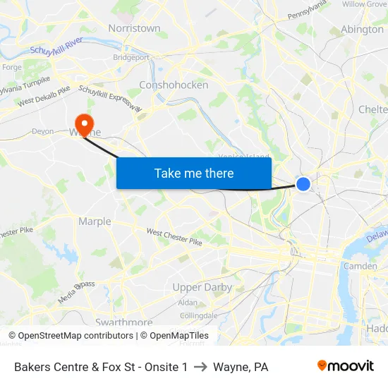 Bakers Centre & Fox St - Onsite 1 to Wayne, PA map