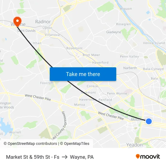 Market St & 59th St - Fs to Wayne, PA map