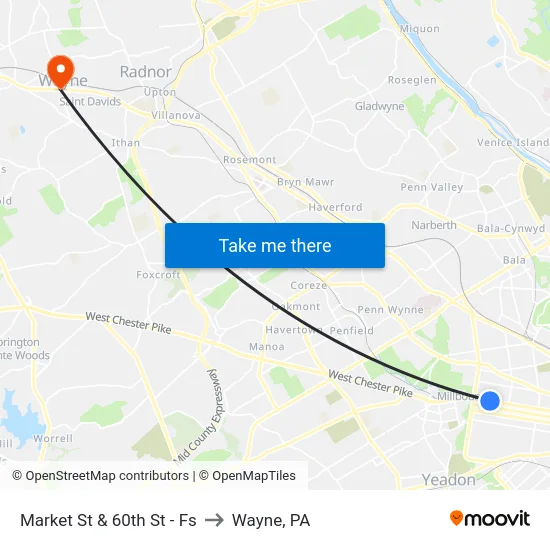 Market St & 60th St - Fs to Wayne, PA map