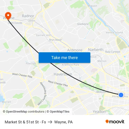 Market St & 51st St - Fs to Wayne, PA map