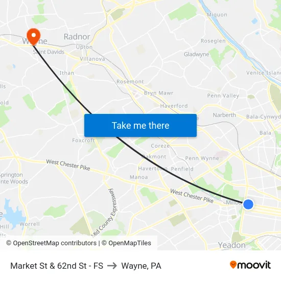 Market St & 62nd St - FS to Wayne, PA map