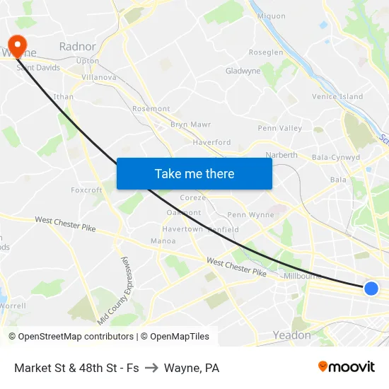 Market St & 48th St - Fs to Wayne, PA map