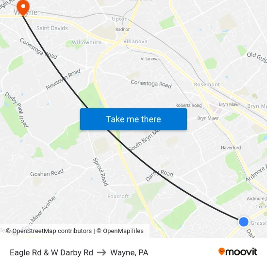 Eagle Rd & W Darby Rd to Wayne, PA map