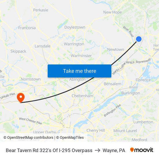 Bear Tavern Rd 322's Of I-295 Overpass to Wayne, PA map