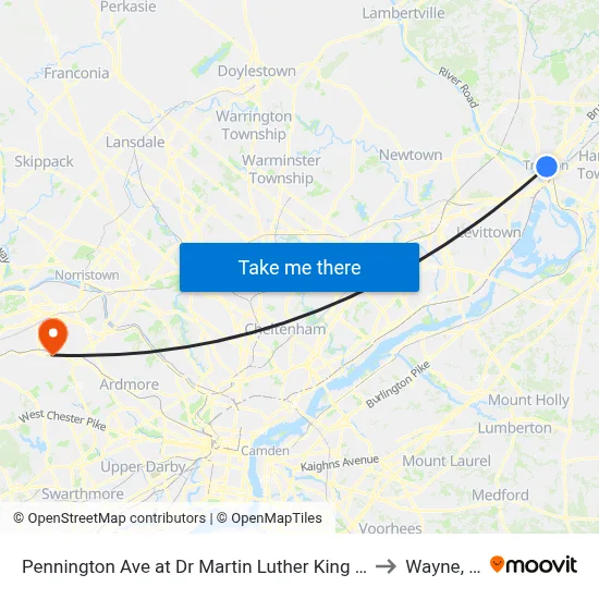 Pennington Ave at Dr Martin Luther King Jr Blvd to Wayne, PA map