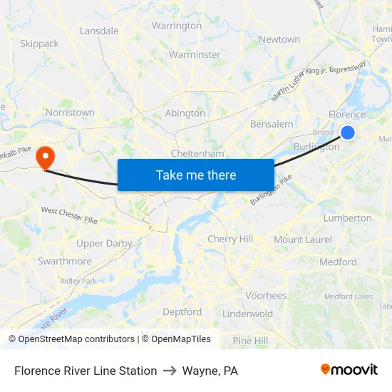 Florence River Line Station to Wayne, PA map