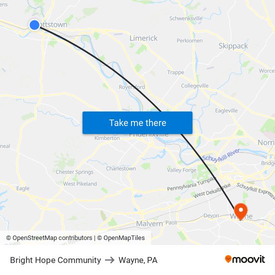 Bright Hope Community to Wayne, PA map