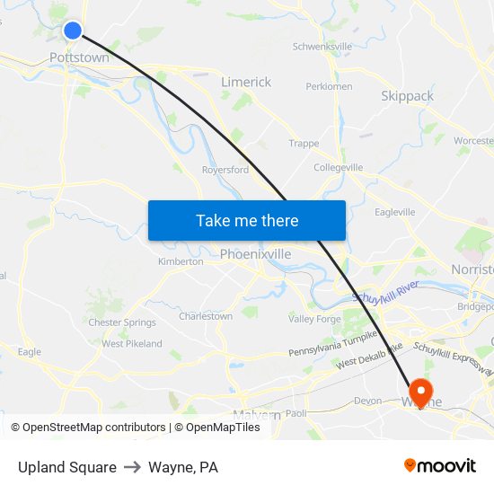 Upland Square to Wayne, PA map