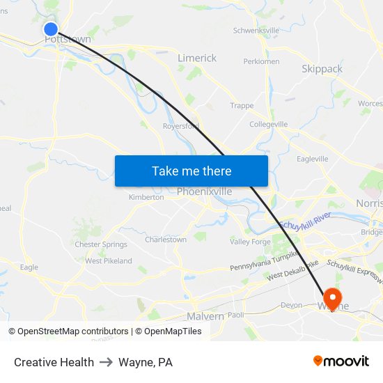 Creative Health to Wayne, PA map