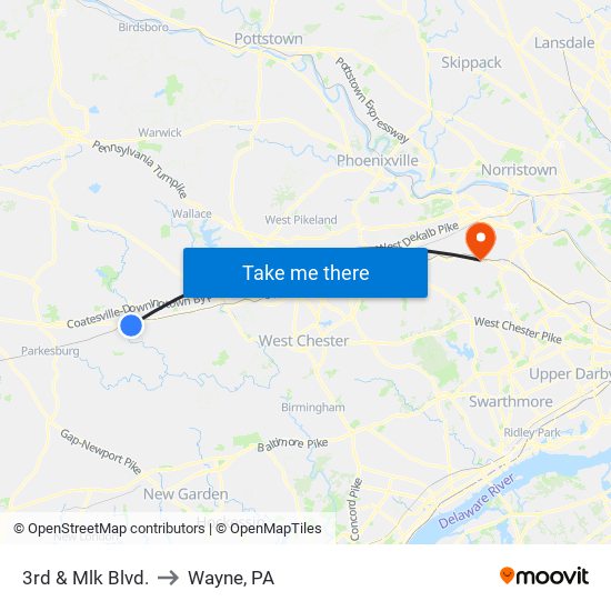 3rd & Mlk Blvd. to Wayne, PA map