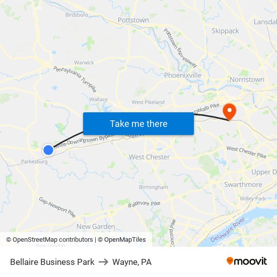 Bellaire Business Park to Wayne, PA map