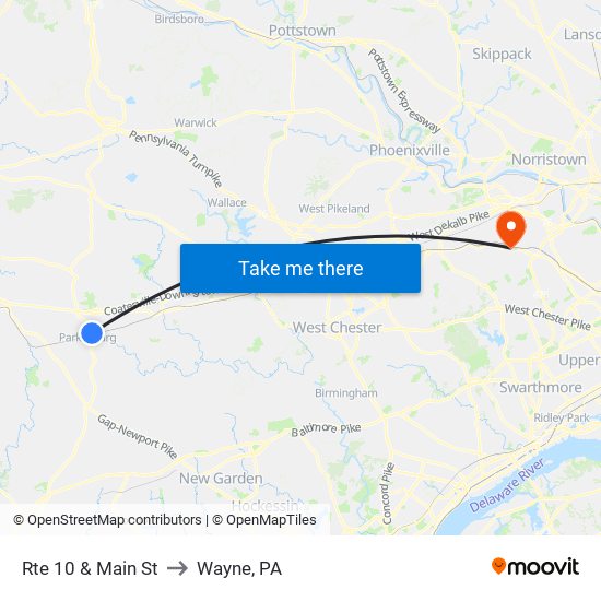 Rte 10 & Main St to Wayne, PA map