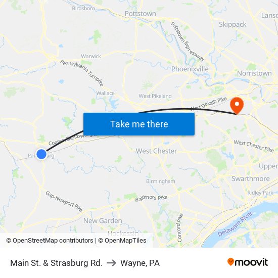 Main St. & Strasburg Rd. to Wayne, PA map