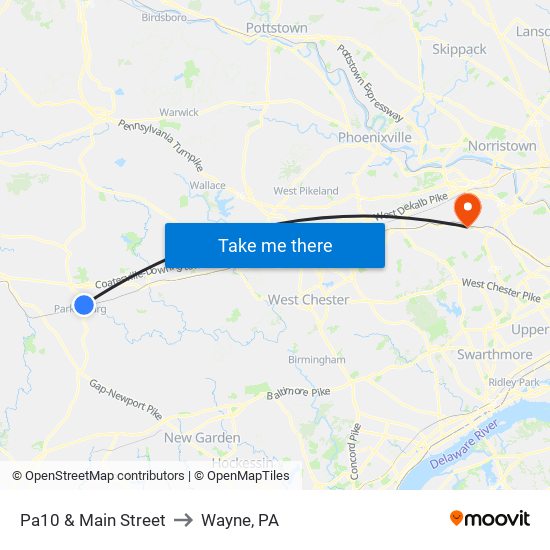 Pa10 & Main Street to Wayne, PA map