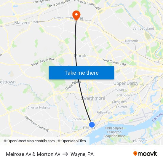 Melrose Av & Morton Av to Wayne, PA map