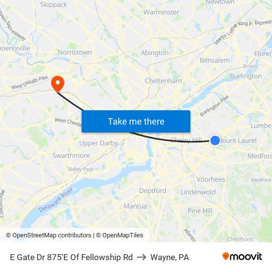 E Gate Dr 875'E Of Fellowship Rd to Wayne, PA map