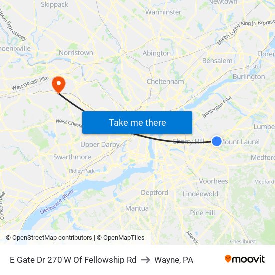 E Gate Dr 270'W Of Fellowship Rd to Wayne, PA map