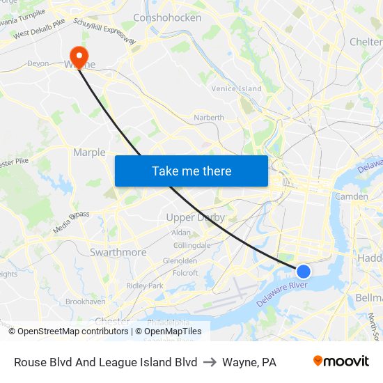 Rouse Blvd And League Island Blvd to Wayne, PA map