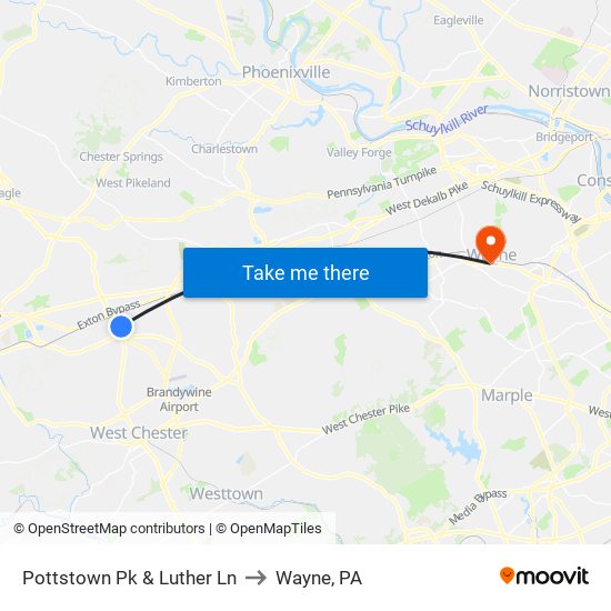Pottstown Pk & Luther Ln to Wayne, PA map