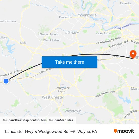 Lancaster Hwy & Wedgewood Rd to Wayne, PA map