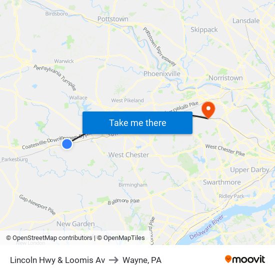 Lincoln Hwy & Loomis Av to Wayne, PA map