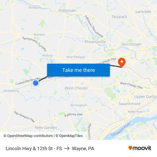 Lincoln Hwy & 12th St - FS to Wayne, PA map