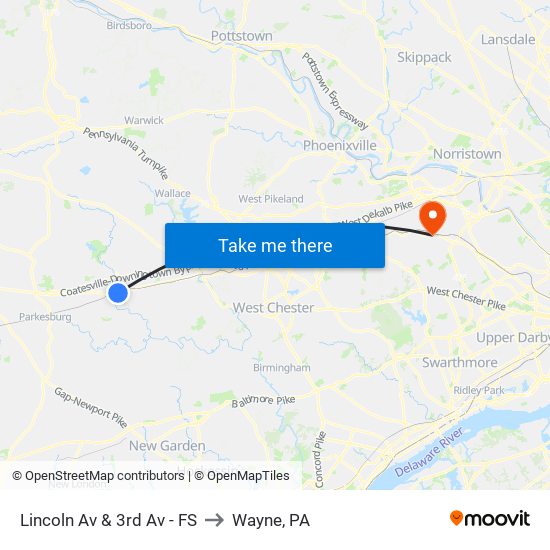 Lincoln Av & 3rd Av - FS to Wayne, PA map