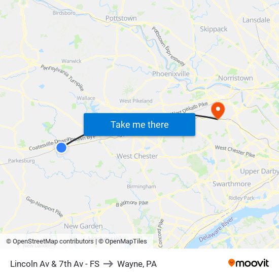 Lincoln Av & 7th Av - FS to Wayne, PA map