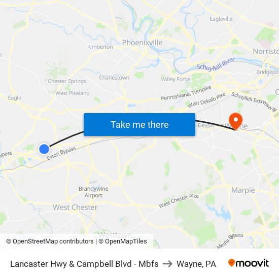 Lancaster Hwy & Campbell Blvd - Mbfs to Wayne, PA map