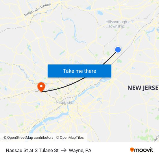 Nassau St at S Tulane St to Wayne, PA map