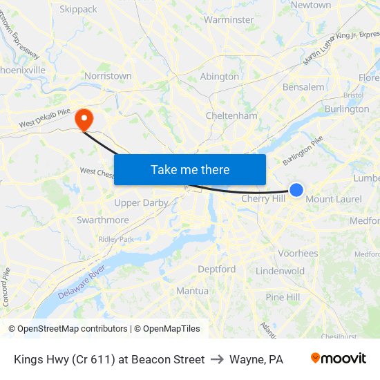 Kings Hwy (Cr 611) at Beacon Street to Wayne, PA map