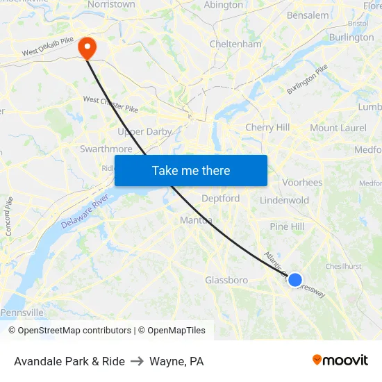 Avandale Park & Ride to Wayne, PA map